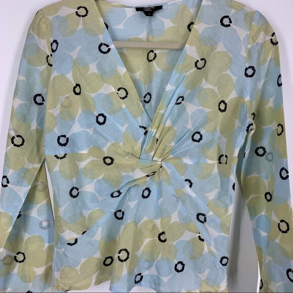 Philippe Adec Paris Small Silk Blouse Floral White Blue Side Zip - Picture 7 of 13